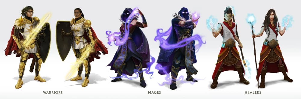 Crafts drei Heldenklassen: Guardian, Healer und Mage